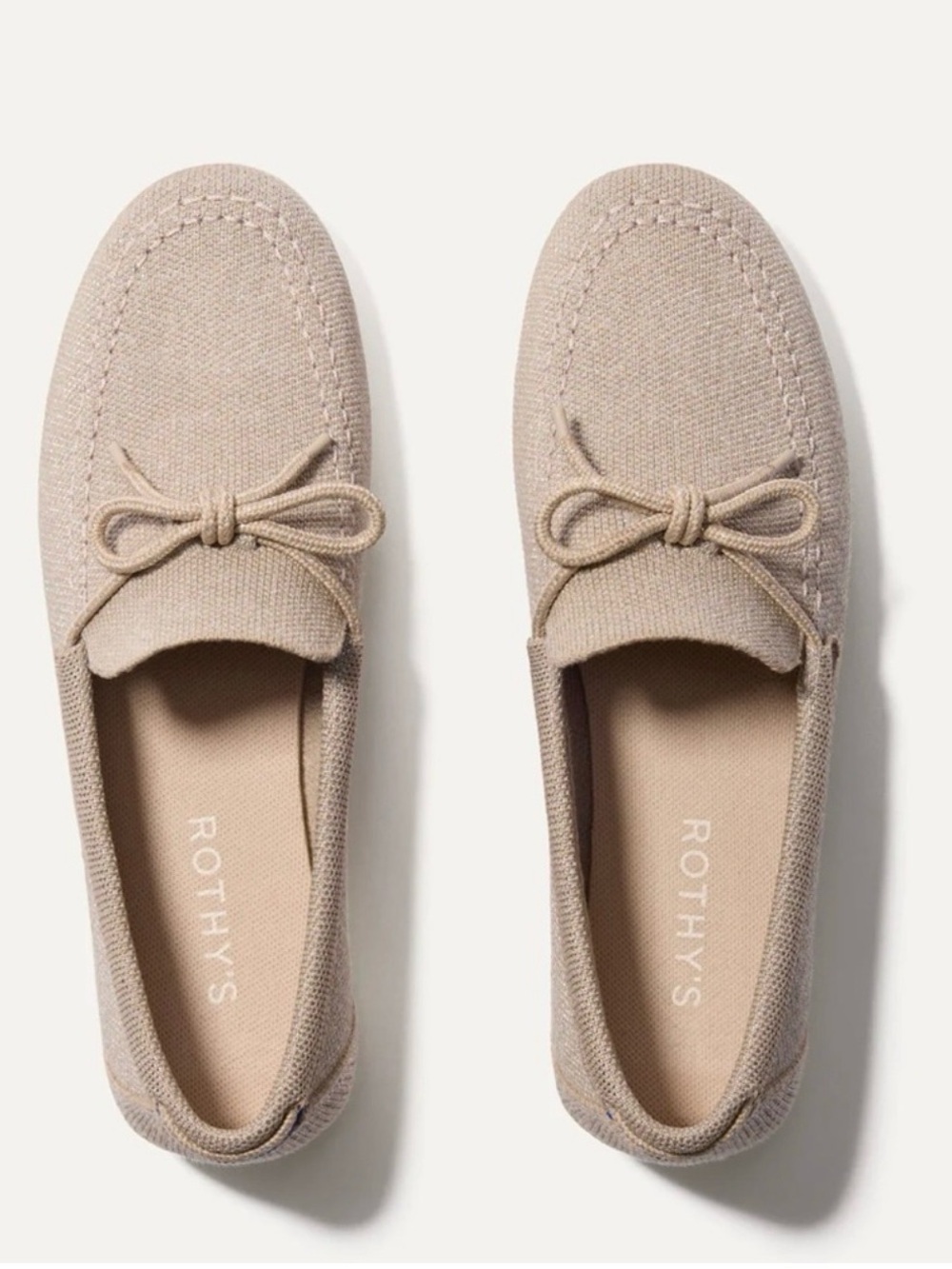 Rothy's Beige Knit Bow Moccasin Flats